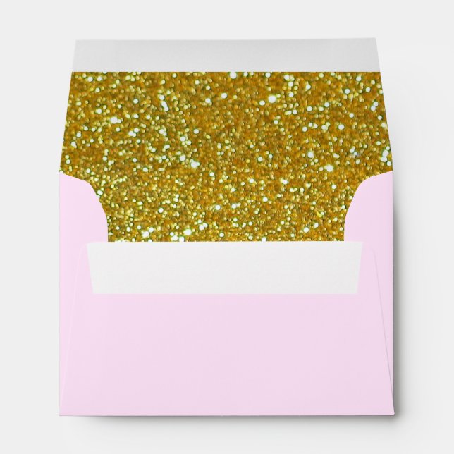 Gold Glitter Modern Blush Pink Faux Return Address Envelopes (Back (Bottom))