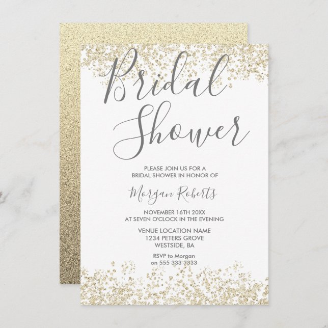 Gold Glitter Modern Bridal Shower Invitation (Front/Back)