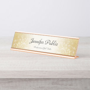 Gold Glitter Modern Elegant Trendy Template Desk Name Plate