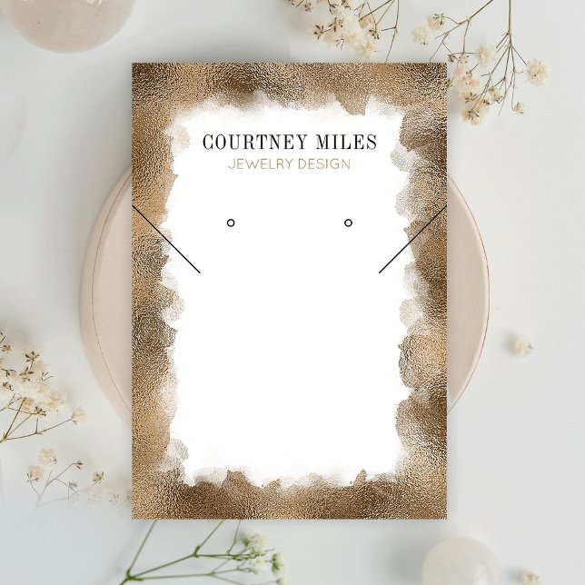 Gold Glitter Modern Lux Earrings Jewellery Display Business Card (White and gold glitter jewelry display cards with elegant fonts and customizable text)