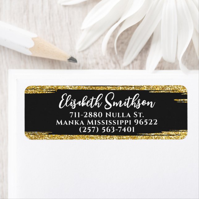   Gold Glitter Modern Luxury Custom Return Address Label (Insitu)
