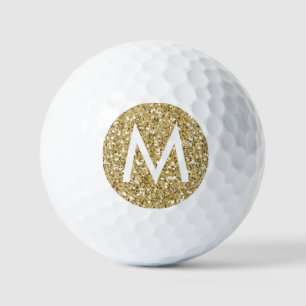 Gold Glitter Modern Monogram Initial Golf Balls