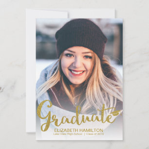 Gold Glitter Modern Photo Graduation Announcement