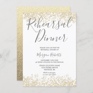Gold Glitter Modern Rehearsal Dinner Invitation