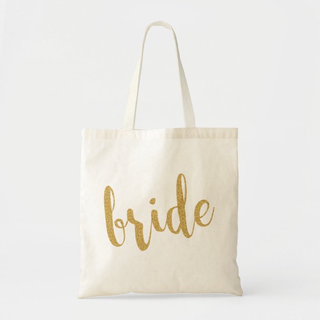 Gold Glitter Modern Text Design-Bride Tote Bag (Front)