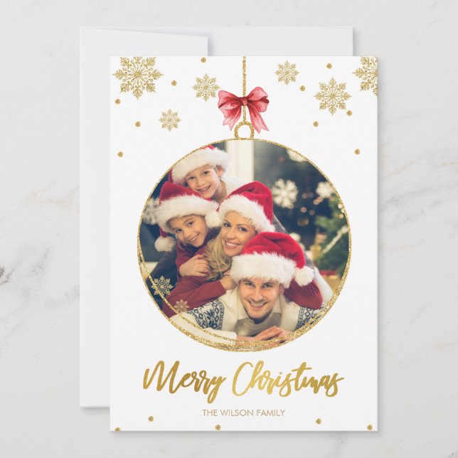 Gold Glitter Modern Typography Christmas Photo Holiday Card (Front)