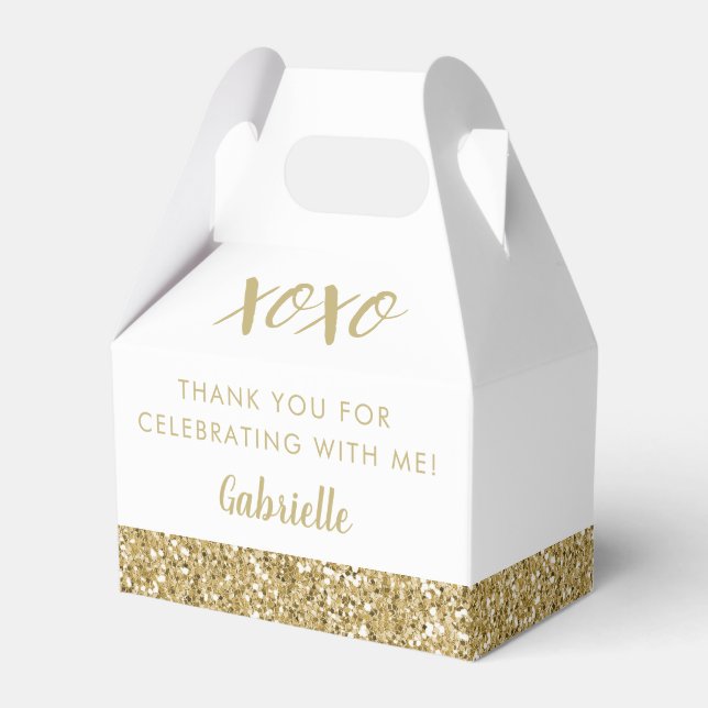 Gold Glitter Modern XOXO Girly Party Favour Box (Front Side)