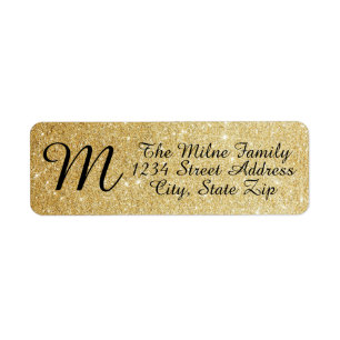 Gold Glitter Monogram Address Labels