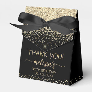 Gold Glitter Monogram Black Birthday Thank You Favour Box