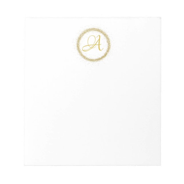 *~* Gold Glitter Monogram Initial Girly Minimal Notepad (Front)