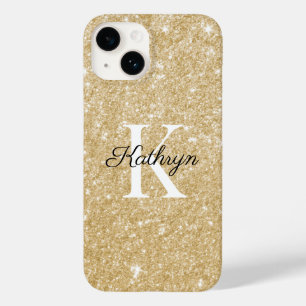 Gold Glitter Monogram Initial Name Case-Mate iPhone 14 Case