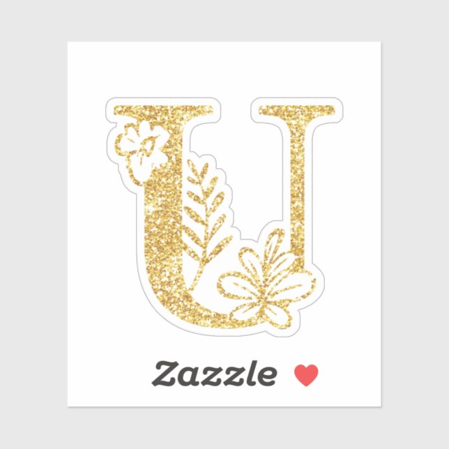 Gold Glitter Monogram Initial U Floral (Sheet)