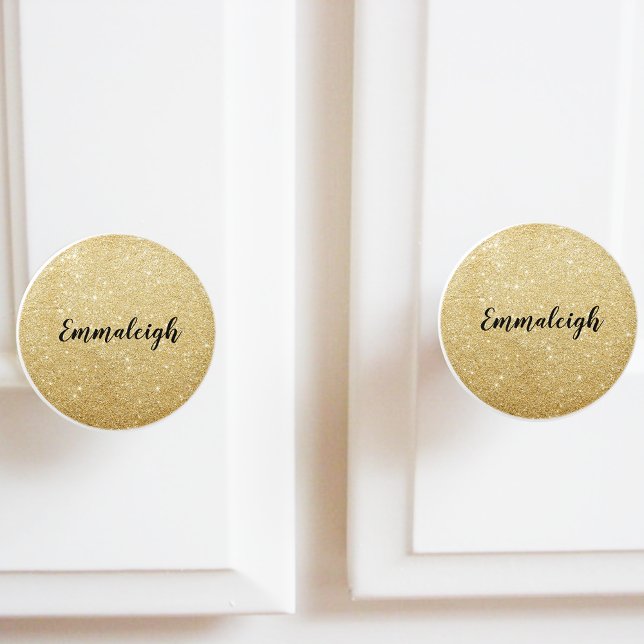 Gold Glitter Monogram Name Ceramic Knob (Creator Uploaded)