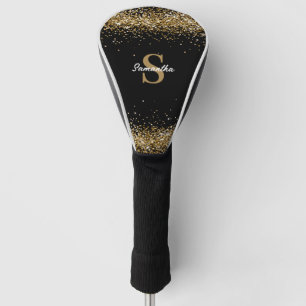Gold Glitter Monogram Name  Golf Head Cover