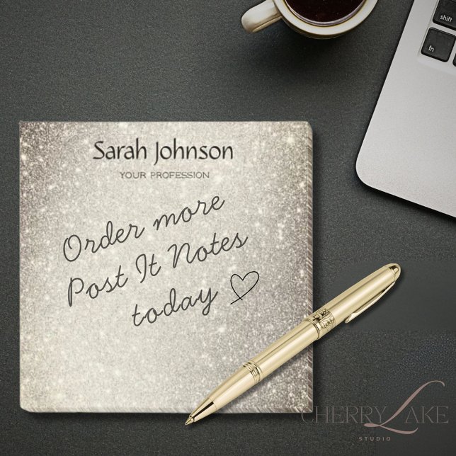 Gold Glitter Monogram Personalised Name  Post-it Notes (Creator Uploaded)