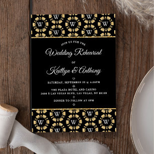 Gold Glitter Monogram Poker Chip Casino Wedding Invitation