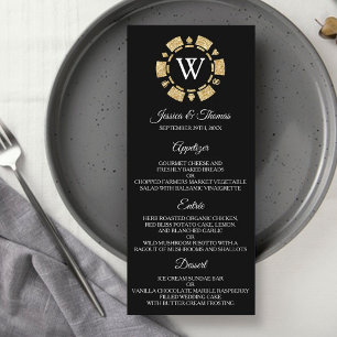 Gold Glitter Monogram Poker Chip Casino Wedding Menu
