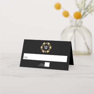 Gold Glitter Monogram Poker Chip Casino Wedding Place Card