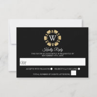 Gold Glitter Monogram Poker Chip Casino Wedding