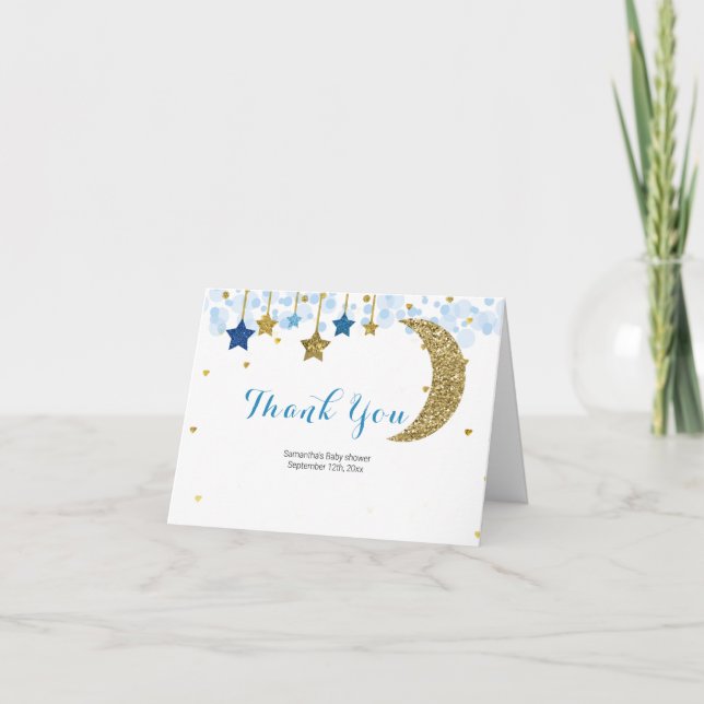 Gold glitter moon Modern Thank You card (Front)