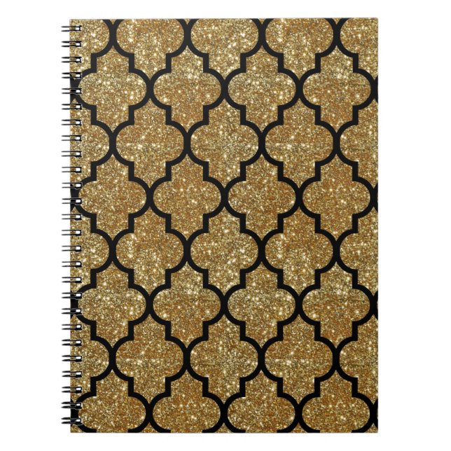 Gold Glitter Moroccan Quatrefoil Pattern Notebook (Front)