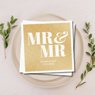 Gold Glitter Mr & Mr Personalised Wedding Napkins