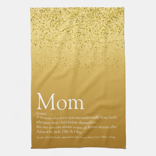 Gold Glitter Mum Definition Quote Tea Towel (Vertical)