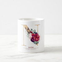 Gold Glitter N Monogram Floral Burgundy Red