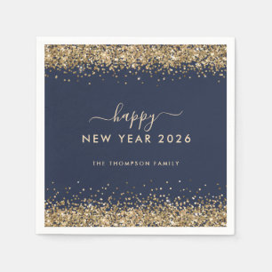Gold Glitter Name Navy Blue Happy New Year 2025 Napkin