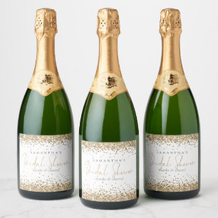Gold Glitter Name Script Bridal Shower   Sparkling Wine Label