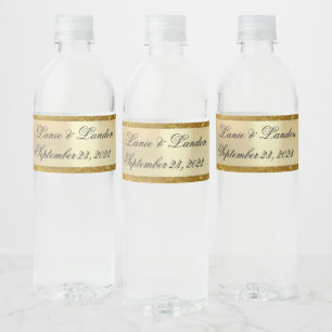 Gold Glitter Names Script Customised Wedding Water Bottle Label