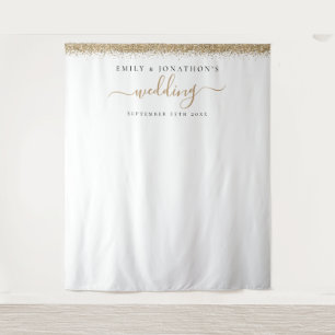 Gold Glitter Names Wedding Photo Background  Tapestry