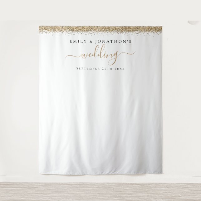 Gold Glitter Names Wedding Photo Background  Tapestry (Front)