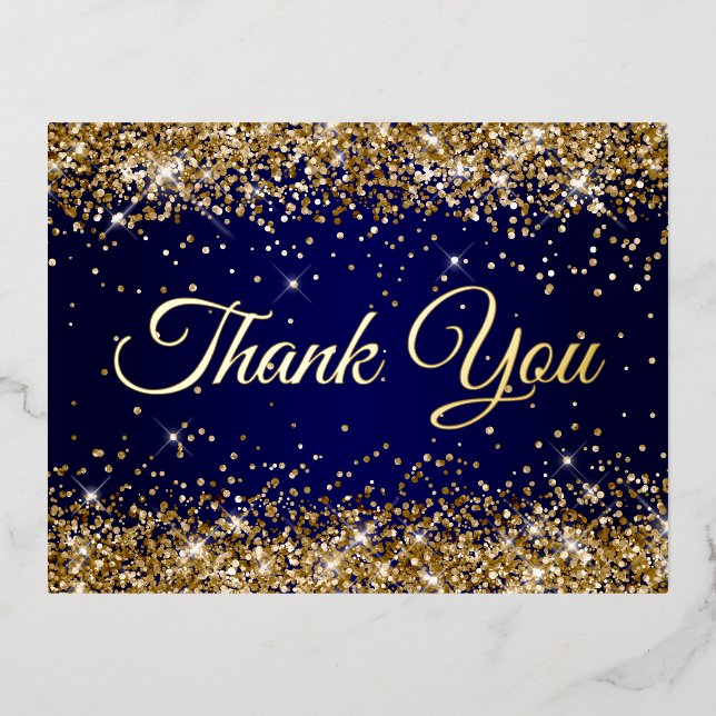 Gold Glitter Navy 50th Birthday Thank You Foil Invitation Postcard (Front)