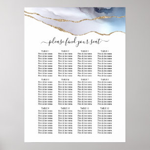 Gold Glitter & Navy Agate Wedding Seating Chart