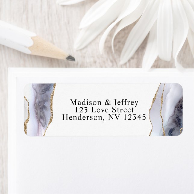 Gold Glitter & Navy Blue Agate Return Address Label (Insitu)
