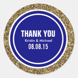 Gold Glitter Navy Blue Custom Thank You Label