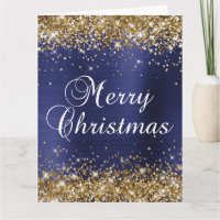 Gold Glitter Navy Blue Foil Big Merry Christmas