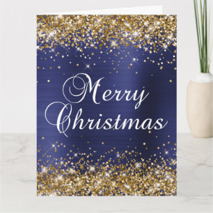 Gold Glitter Navy Blue Foil Big Merry Christmas Card