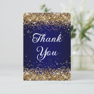 Gold Glitter Navy Blue Ombre 40th Birthday Thank You Card