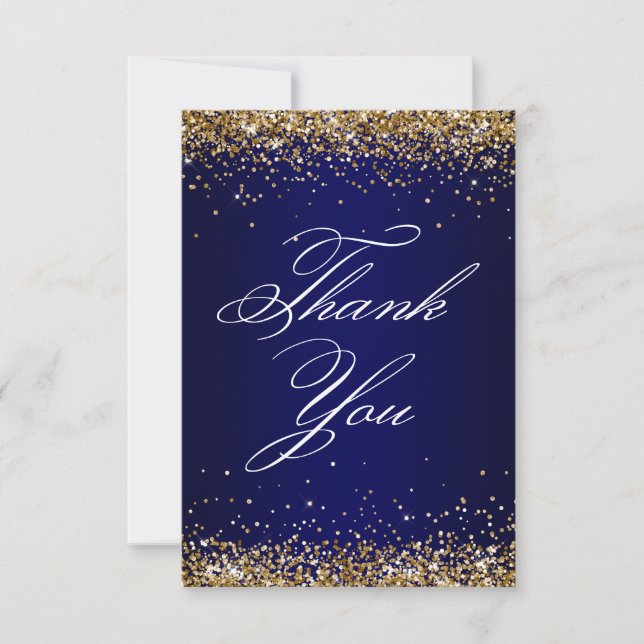 Gold Glitter Navy Blue Ombre Elegant 40th Birthday Thank You Card (Front)