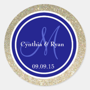 Gold Glitter & Navy Blue Wedding Monogram Seal