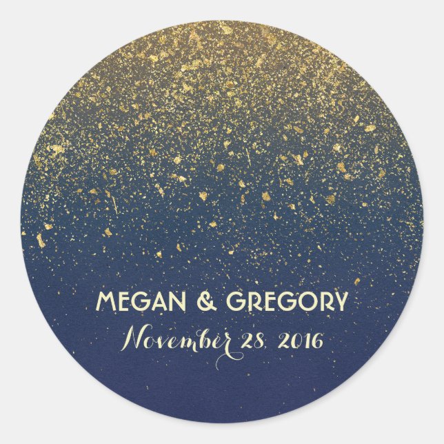 Gold Glitter Navy Vintage Wedding Classic Round Sticker (Front)