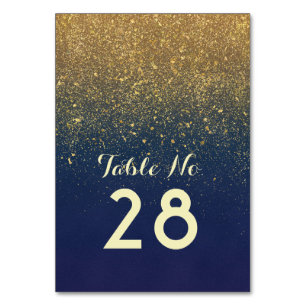 Gold Glitter Navy Wedding Table Number