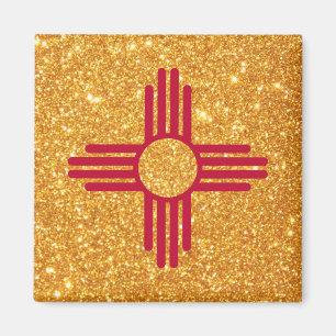 Gold Glitter New Mexico Flag Magnet
