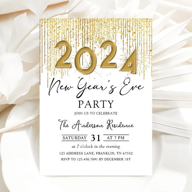 Gold Glitter New Year's Eve Party 2024 Invitation (Creator Uploaded)