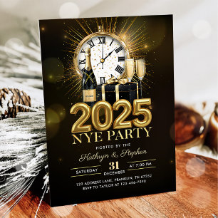 Gold Glitter New Year's Eve Party 2025 Invitation