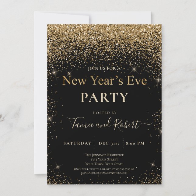 Gold Glitter New Year's Eve Party Invitation (Front)