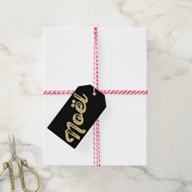 Gold Glitter Noel Chic Christmas Holiday Gift Tag (With Twine)