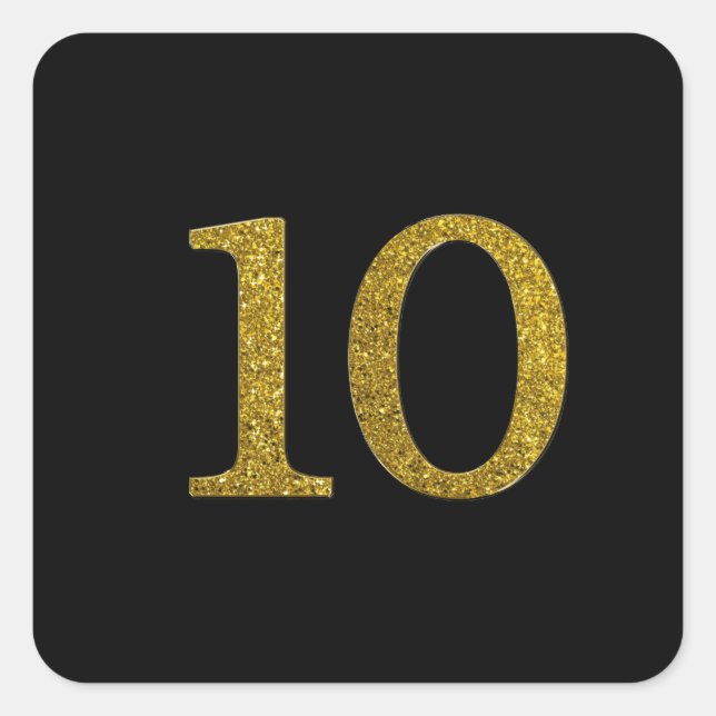 Gold Glitter Number 10 wide font Square Sticker (Front)